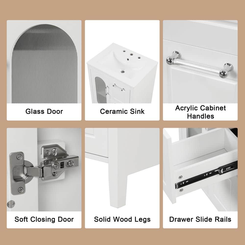 White Wood Single Sink Bathroom Vanity with Ceramic Top