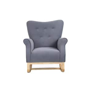 Modern Gray Button Tufted Velvet Upholstered Rocking Chairs with Wood Base