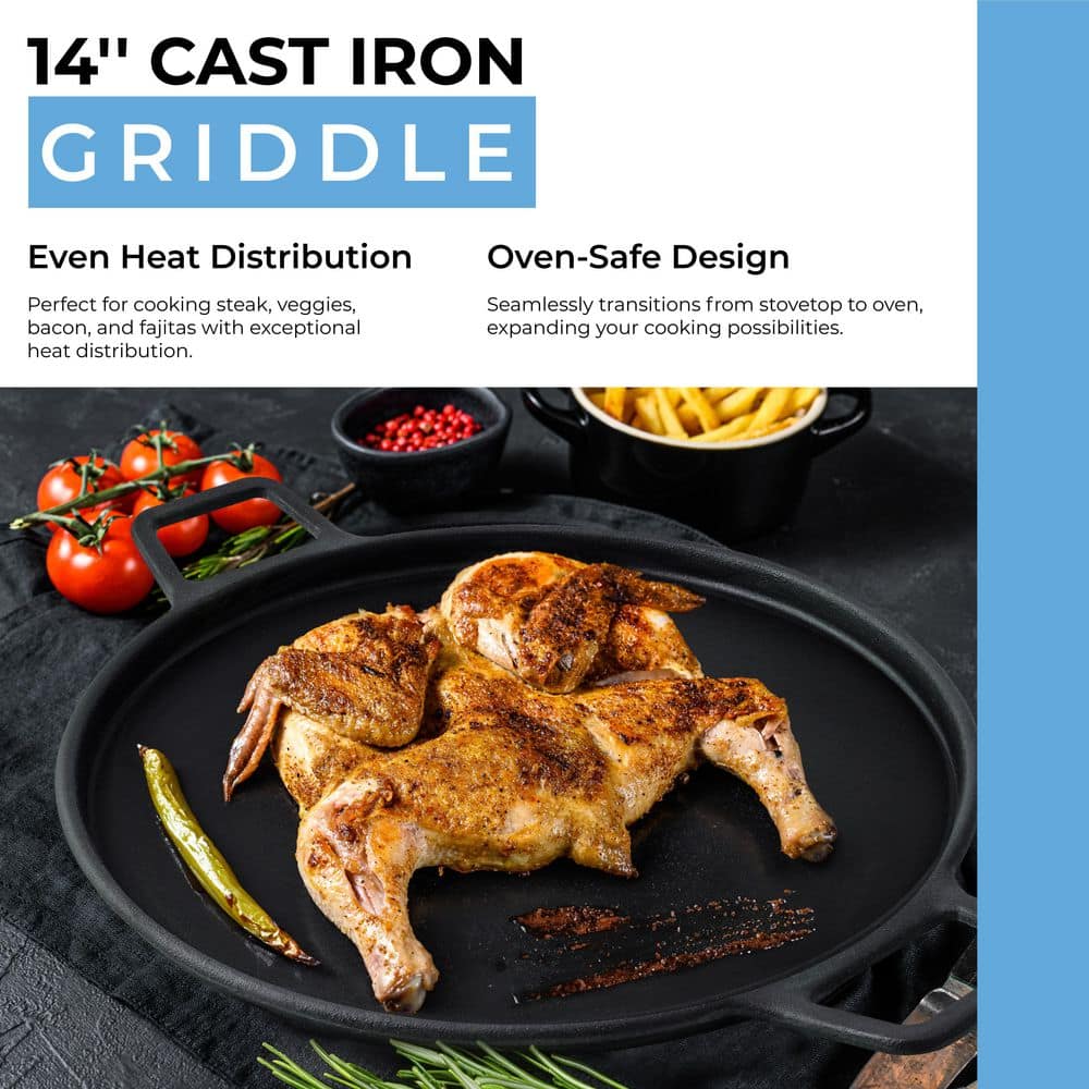 Kenmore 14" Black Cast-Iron Pizza Pan with Handles