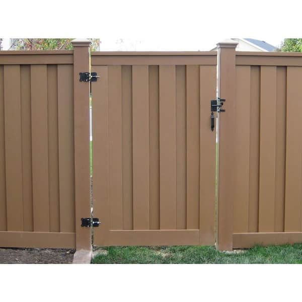 Seclusions 4 ft. x 6 ft. Saddle Brown Wood-Plastic Composite Privacy Fence Single Gate with Hardware