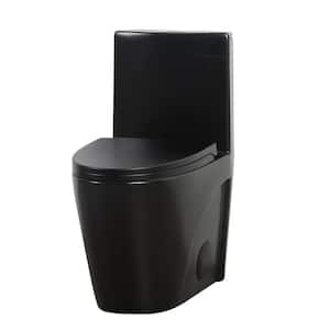 12 in. Rough-In 1.1/1.6 GPF Dual Flush 1-Piece Elongated Toilet in Matte Black with Soft Closing Seat