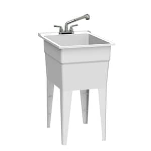 18 in. x 24 in. Polypropylene White Laundry Sink with 2 Hdl Non Metallic Pullout Faucet and Installation Kit