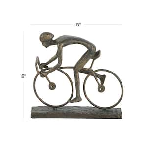 3 in. x 8 in. Bronze Polystone People Sculpture with Bike