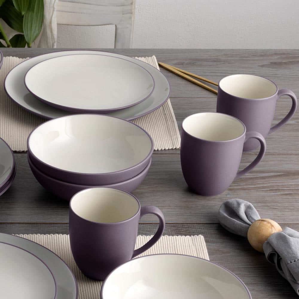 Plum and White Ceramic 16-Piece Square Dinnerware Set