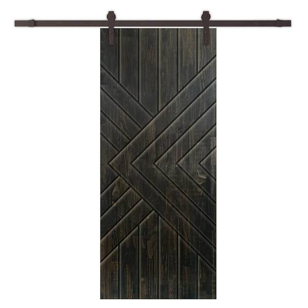 CALHOME 36 in. x 84 in. Charcoal Black Stained Pine Wood Modern Interior Sliding Barn Door with Hardware Kit