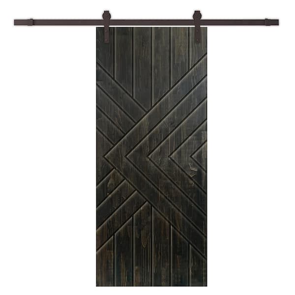 CALHOME 42 in. x 96 in. Charcoal Black Stained Pine Wood Modern Interior Sliding Barn Door with Hardware Kit