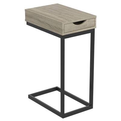 15.75 in. L C-Shaped Dark Taupe 1-Drawer Black Metal Accent Table