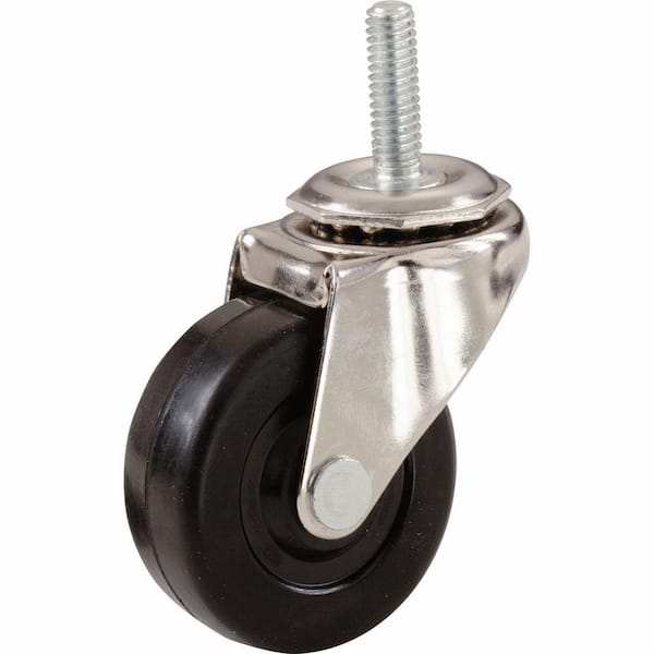 Shepherd 2 in. Black Soft Rubber and Steel Swivel Threaded Stem Caster with 80 lb. Load Rating (2-Pack)