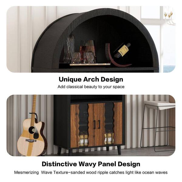 25.59 in W x 16.1 in D x 71 in H Farmhouse Arched Bar Cabinet in