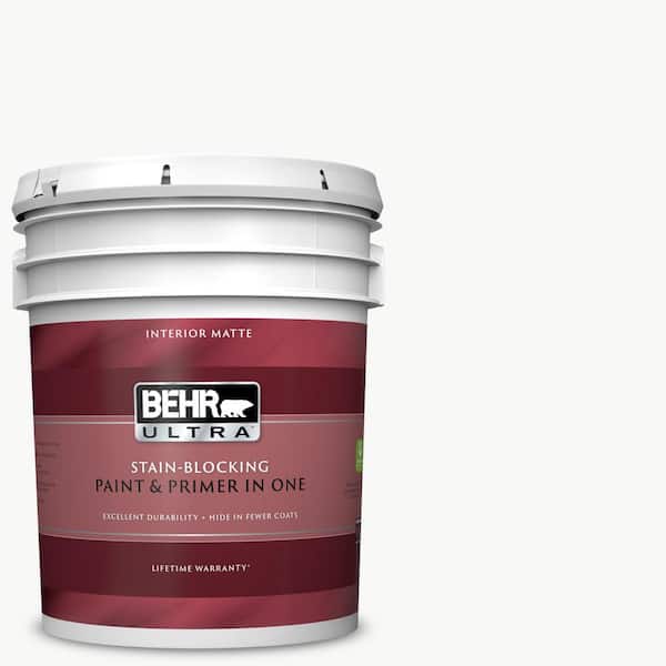 BEHR ULTRA 5 gal. Ultra Pure White Flat Matte Interior Paint and Primer in One