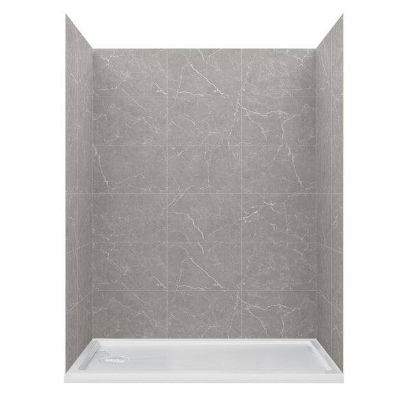 CRAFT + MAIN 60 in. L 30 in. W 78 in. H 2 Piece Alcove Shower Kit with Glue Up Shower Wall and Shower Pan in Polished Grey Marble