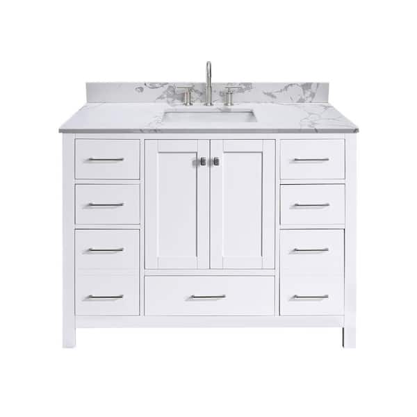YASINU Mabelly 48 in. W x 22 in. D x 39 in. H Freestanding Bath Vanity in White with Belly White Cultured Marble Top