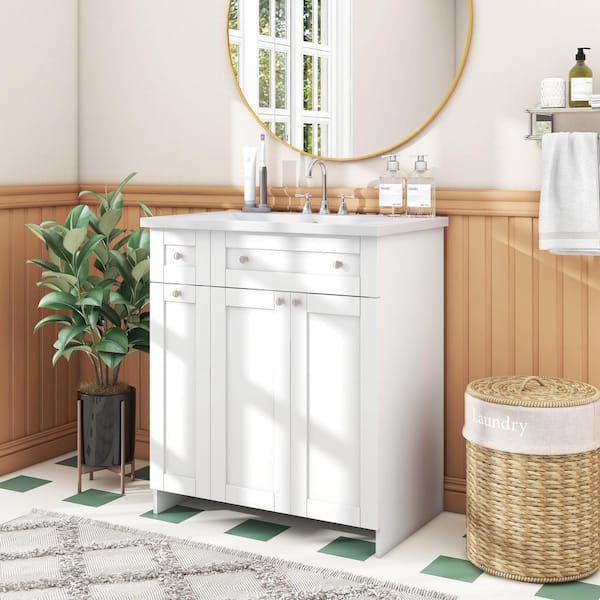 Unbranded 30 in. W x 18 in. D x 34.5 in. H Freestanding Bath Vanity in White with Single Sink and Drawers