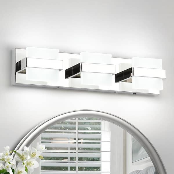 19.69 in. 3-Light Chrome LED Bathroom Vanity Light with 5-CCT Adjustable Switch