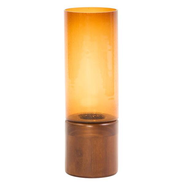 Unbranded Amber Glass Candle Holder on Wood Base Large