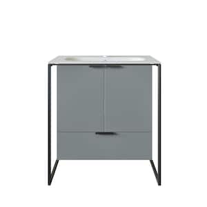 Moma 32 in. W x 18 in. D x 34 in. H Bathroom Vanity in Gray with White Solid Surface Top with White Sink