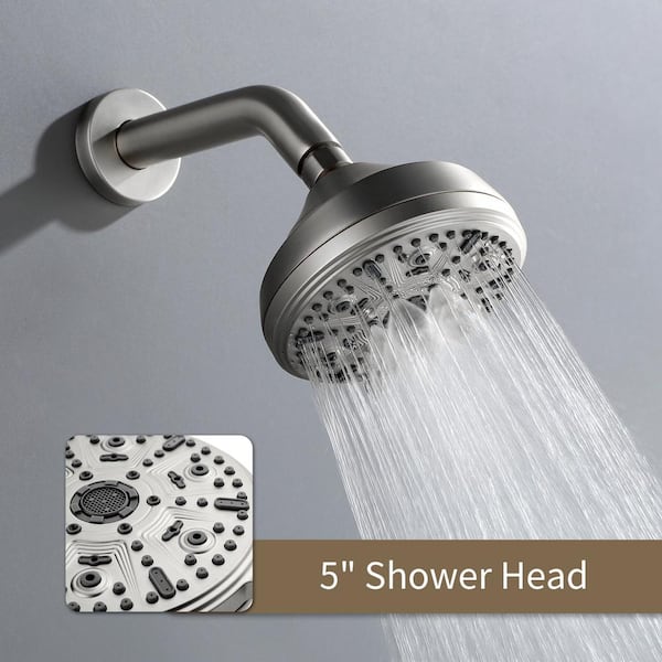 Viki Triple Handle 10 Spray Patterns Tub and Shower Faucet 3.5 GPM in Brushed Nickel Valve Included, Spot Resistant