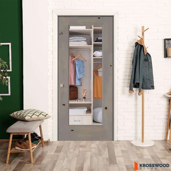 Assembly Required 32 in. x 80 in. Right-Hand 1-Lite Clear Glass Grey Stain Alder Wood Interior Door Kit w/Separate Jamb