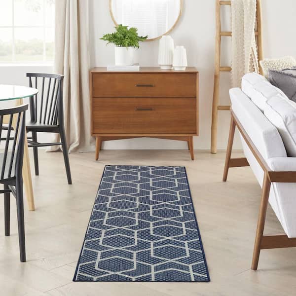 Horizon Navy 2 ft. x 8 ft. Indoor/Outdoor All-Over design Contemporary Runner Area Rug
