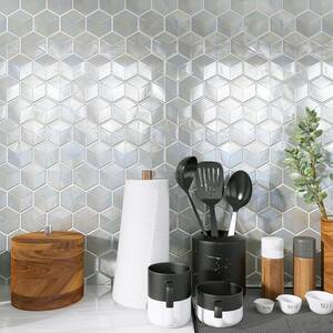 Aurora White 10.32 in. x 11.82 in. Hexagon Glossy Glass Mosaic Tile (8.5 sq. ft./Case)