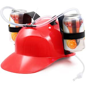 Red Drinking Helmet Can Holder Drinker Hat Cap with Straw for Beer and Soda Party Fun