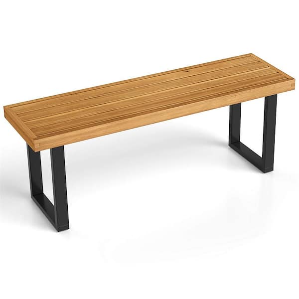 1-Pieces 48 in. Acacia Wood Outdoor Bench for 2 with Metal Legs and Adjustable Foot Pads for Entryway