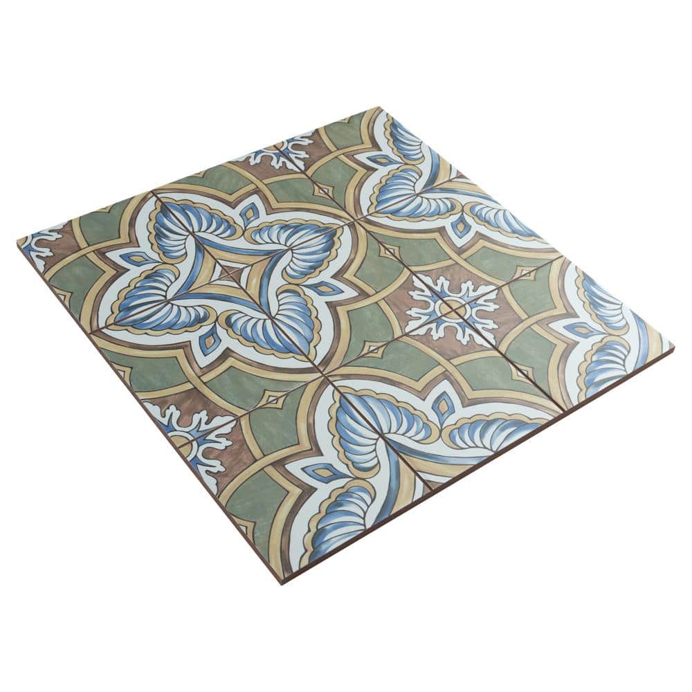 Harmonia 13" x 13" Green and Blue Ceramic Patterned Tile