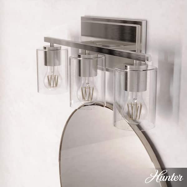 Hunter Kerrison 21 in. 3-Light Brushed Nickel Vanity-Light with Clear Seeded Glass Shades