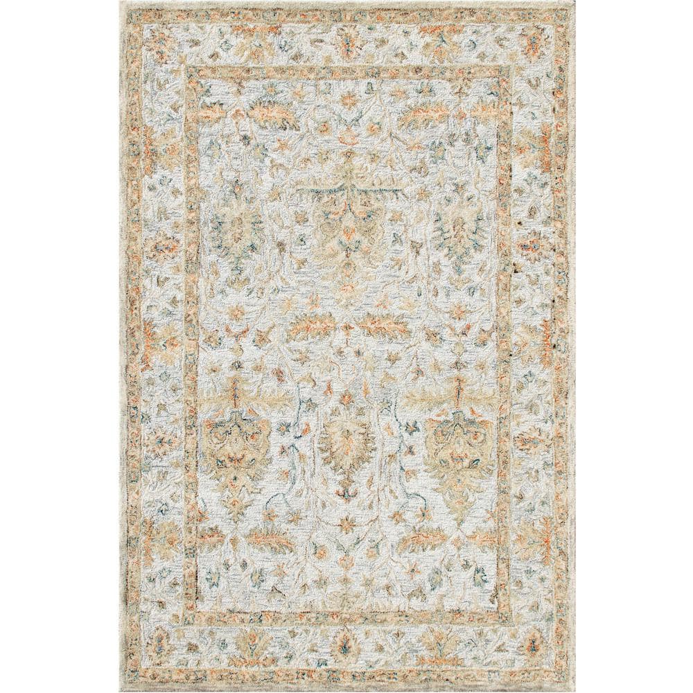 Valerie Silver/Brown 5 ft. x 7 ft. 9 in. Floral Bordered Wool Indoor Area R