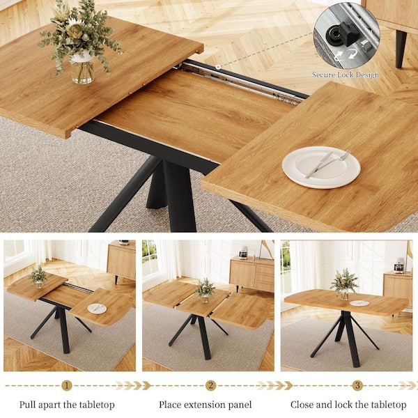 GOJANE Modern 7-Piece Extendable Rectangle Oak MDF Top Dining Room