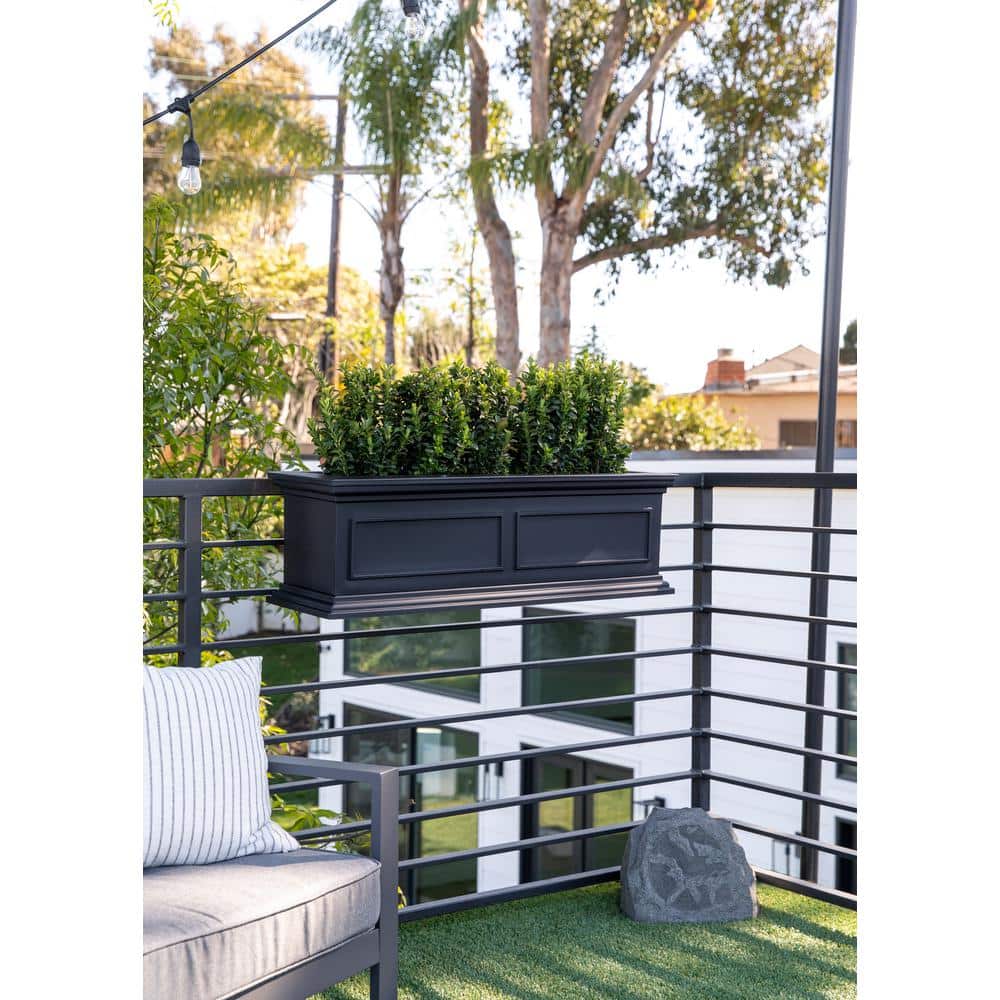 Estate-Inspired Brixton Black Railing Planter, 36" Recycled Plastic