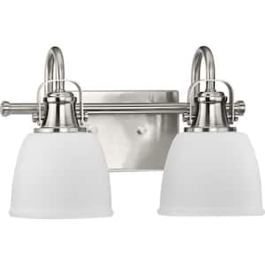 Preston 14 in. 2-Light Brushed Nickel Vanity Light with Etched Opal Glass Shades