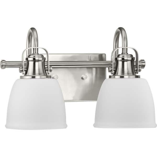 Progress Lighting Preston 14 in. 2-Light Brushed Nickel Vanity Light with Etched Opal Glass Shades