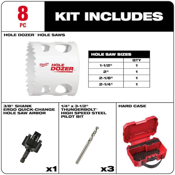 Milwaukee Hole Dozer General Purpose Bi-Metal Hole Saw Kit, Reciprocating  Saw Blade Set + Wrecker Nitrus Carbide Blade (24-Piece)  49-22-4019T-49-22-1113E - The Home Depot