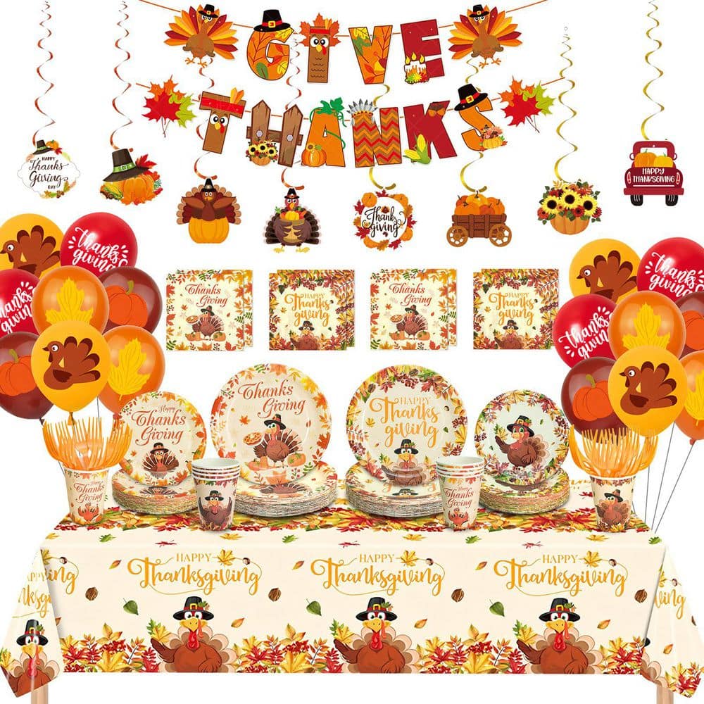 154-Piece Thanksgiving Turkey Disposable Party Supplies Set Serving 24, Autumn Themed Dinnerware price history on PriceWatchPro