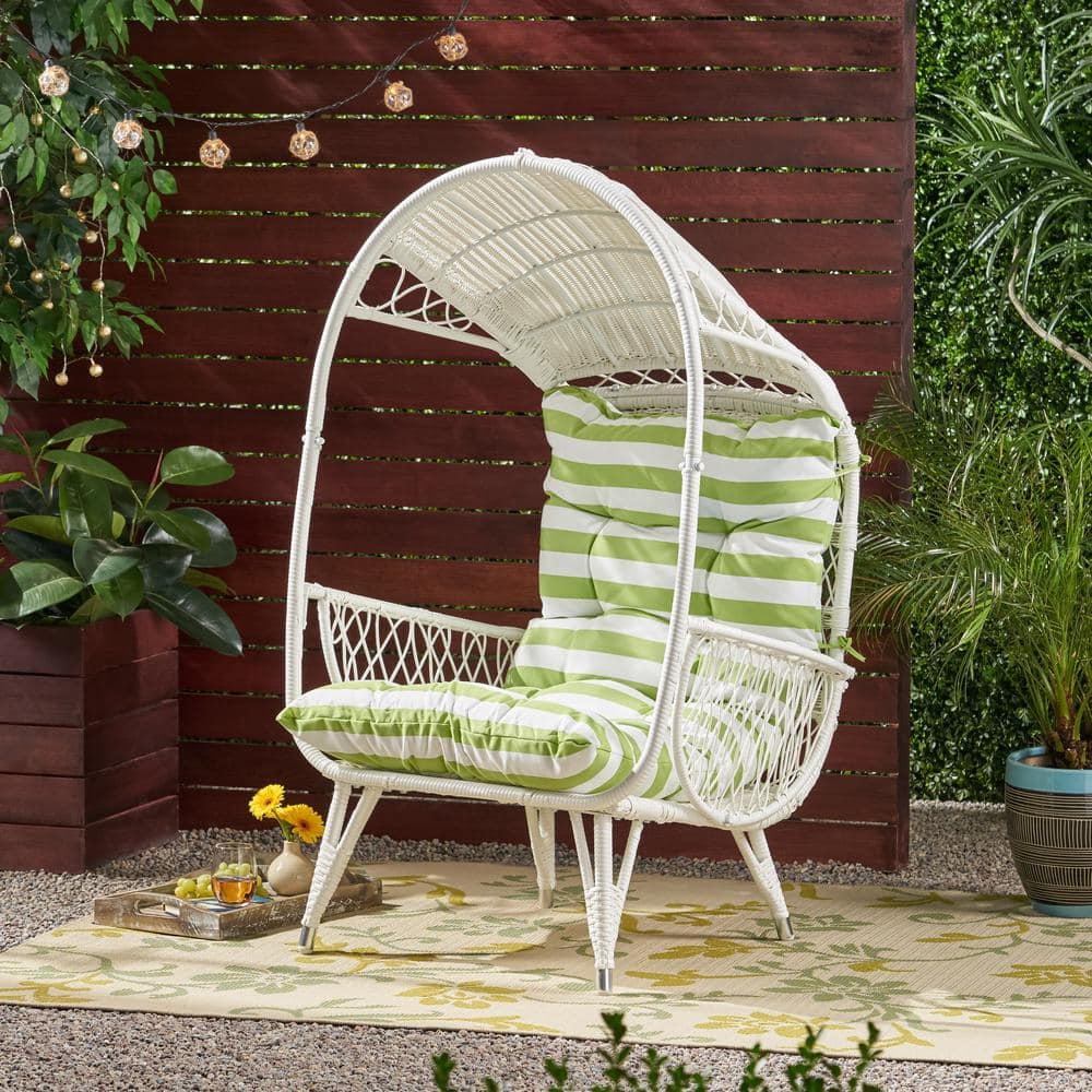 Noble House Malia White Removable Cushions Faux Rattan Outdoor Lounge ...