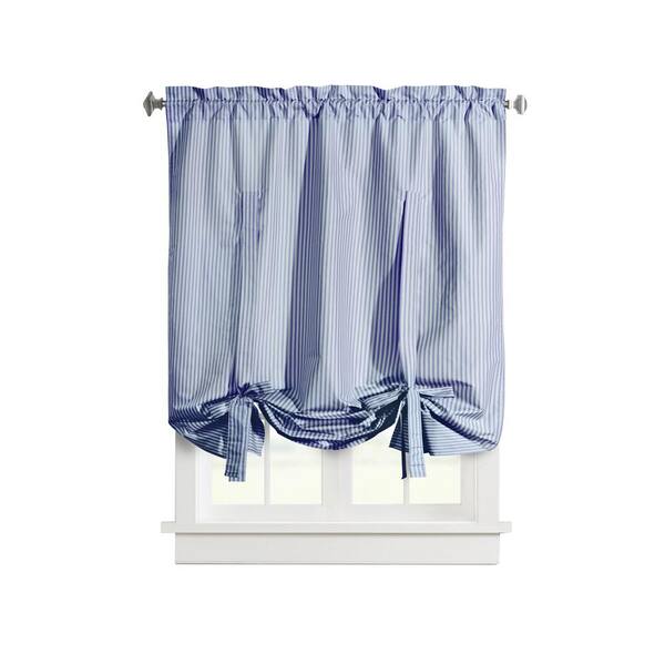 THERMALOGIC Ticking Stripe Navy Polyester Smooth 40 in. W x 63 in. L Rod Pocket Indoor Room Darkening Curtain (Single Panel)