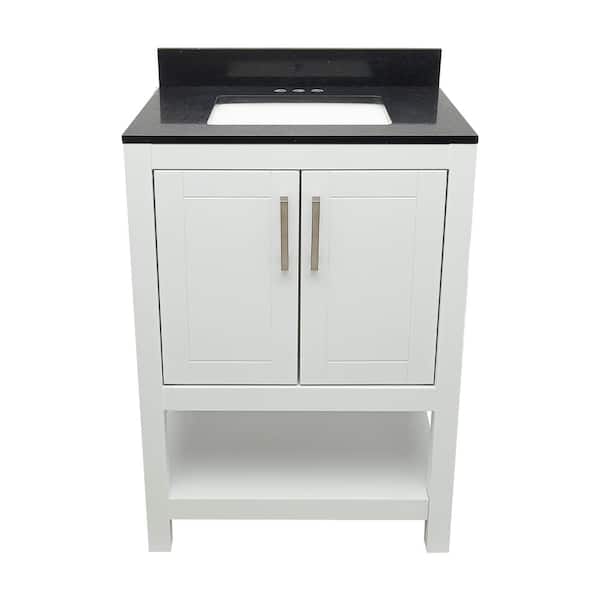 Ella Taos 25 in. W x 19. in D. x 36 in. H Bath Vanity in White with Quartz Stone Galaxy Black Top with White Basin