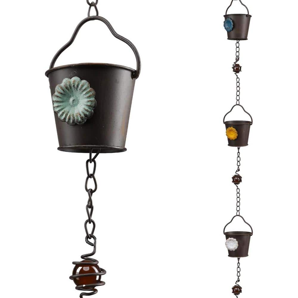 ITOPFOX 8.5 ft. Rain Chain, Flower Decorative Bucket with Beads Rain