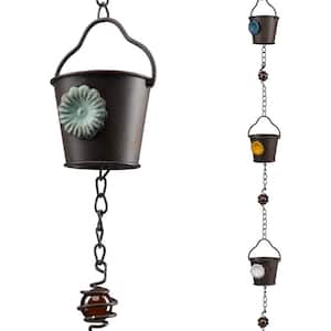 8.5 ft. Rain Chain, Flower Decorative Bucket with Beads Rain Chains for Gutters and Downspouts for Outdoor Garden