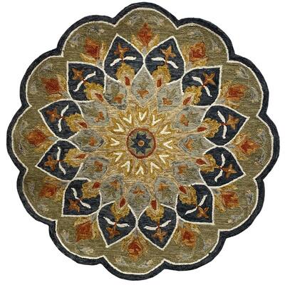 Zeno Gray 7 ft. 3 in. Flower Oriental Medallion Wool Area Rug