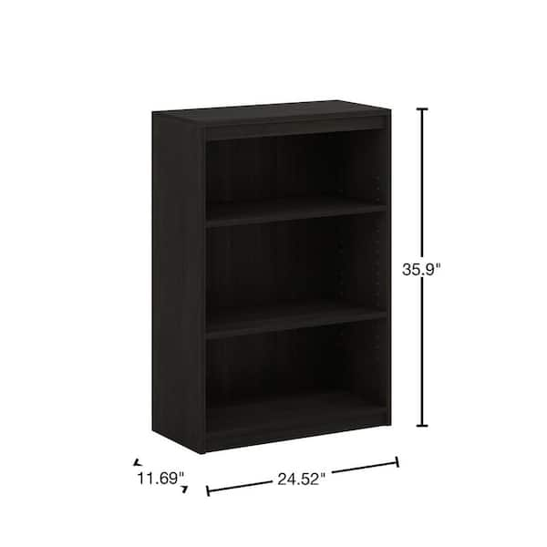 Furinno Gruen 35.9 in. Espresso 3-Shelf Standard Bookcase with