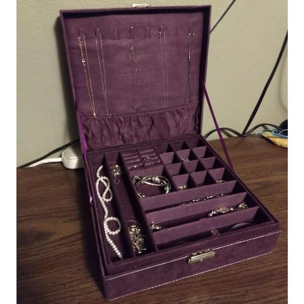 Purple 10.2 in. x 3.2 in. Velvet Elegant Jewelry Organizer with Lock