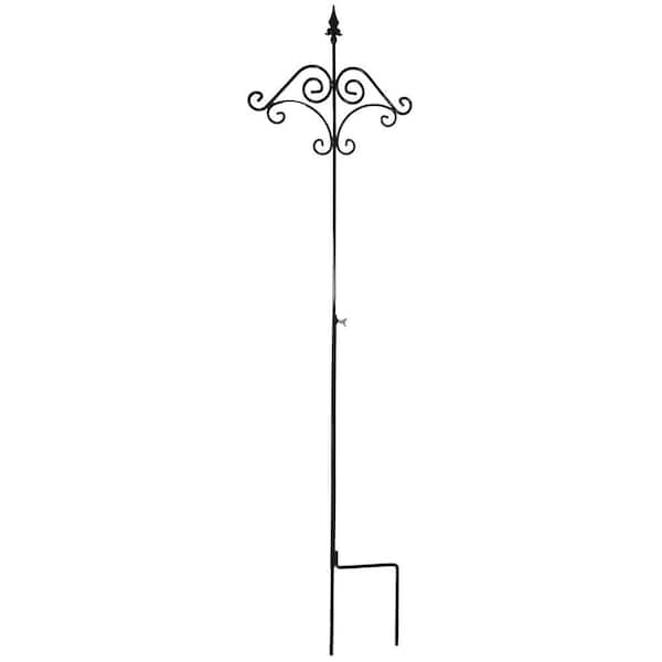 Unbranded 91 in. Black Metal Adjustable Outdoor Double Shepherds Hook With Floral Design