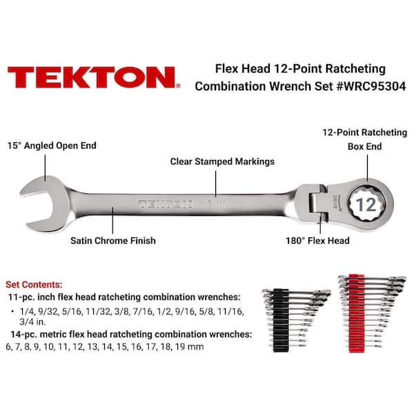 25-Piece (1/4-3/4 in., 6-19 mm) Flex Head 12-Point Ratcheting Combination Wrench Set with Modular Slotted Organizer