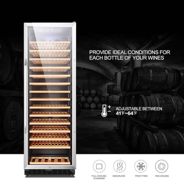 LANBO - 23 in. 171-Bottle Stainless Steel Single Zone Wine Refrigerator