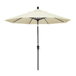 9 ft. Bronze Aluminum Pole Market Aluminum Ribs Auto Tilt Crank Lift Patio Umbrella in Canvas Sunbrella