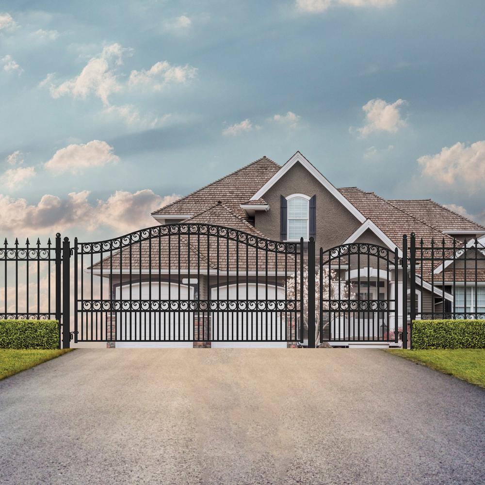 Paris Style Black Steel Sliding Driveway Gate with Pedestrian Gate