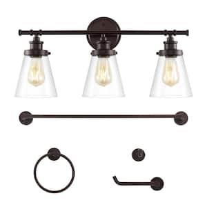 Hollis 23.75 in. 3-Light Farmhouse Vanity Light with Bathroom Hardware Accessory Set, Oil Rubbed Bronze (5-Piece)