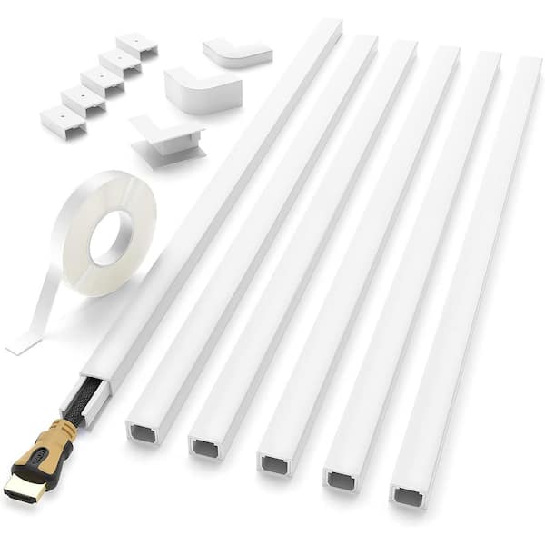 94 in. L x 0.59 in. W One Cord Hider Covers on Wall, 6-Pieces Cable Management Kit, White Premium PVC Paintable Raceway